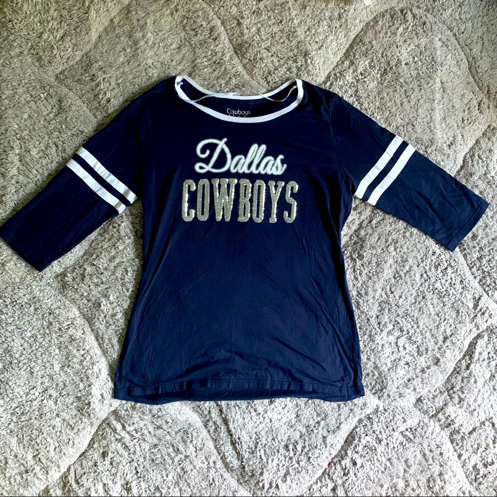 Navy Dallas Cowboys Sequin Detail Three-Quarter Sleeve Shirt